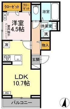 MON REVE 2025II(1LDK/2階)の間取り写真