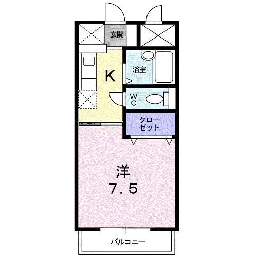 BLUE・SKY鴻川(1K/1階)の間取り写真