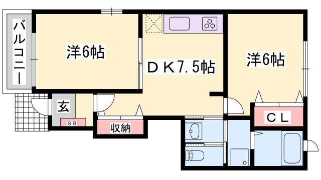サウス・グリーン C棟(2DK/1階)の間取り写真