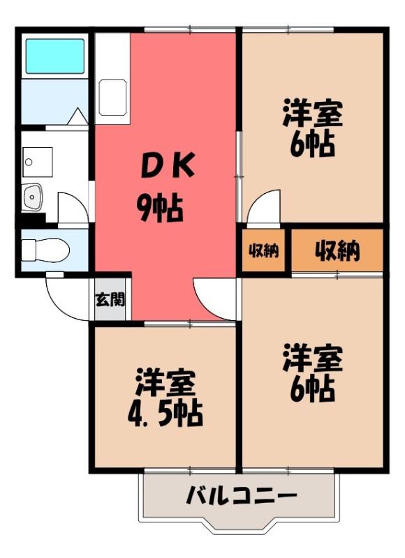 ハイツウィンディアB(3DK/1階)の間取り写真