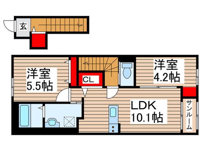 パルク フェルメ(2LDK/2階)の間取り写真