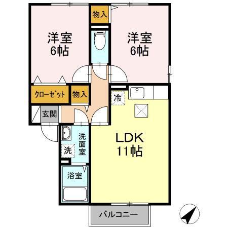 セジュールセラ A棟(2LDK/1階)の間取り写真