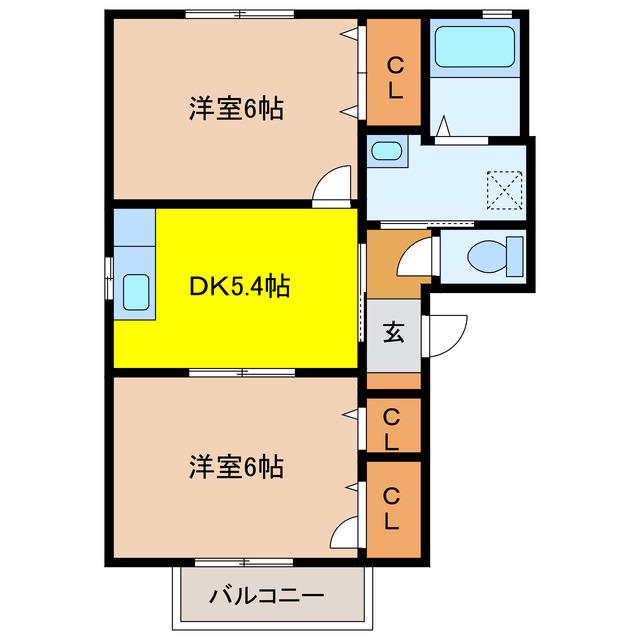 メゾン メルヴェイユ(2DK/2階)の間取り写真