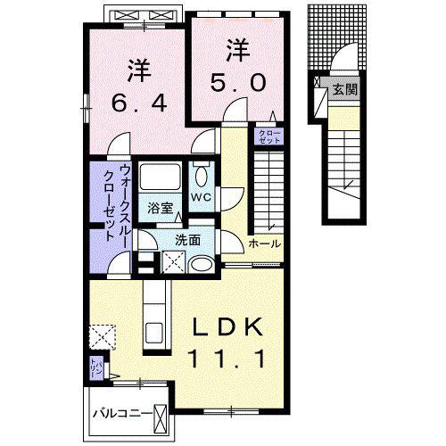 フローラ大小路B(2LDK/2階)の間取り写真