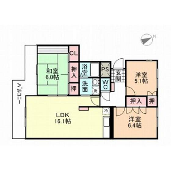クレシア布市(3LDK/3階)の間取り写真