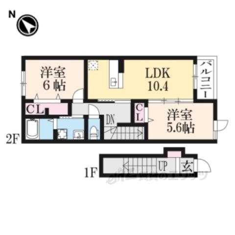サンライズ彦根 Ⅰ番館(2LDK/2階)の間取り写真