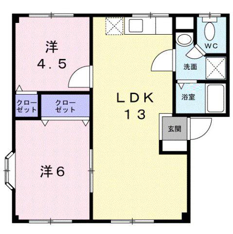 エスペラント山川(2LDK/2階)の間取り写真