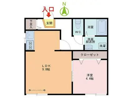 ユーカリハイツ(1LDK/1階)の間取り写真