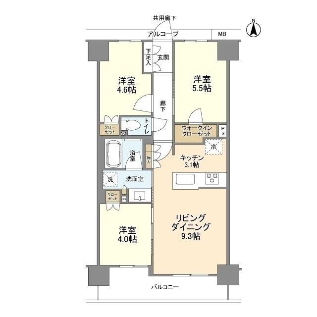 ファインレジデンス京都五条通(3LDK/9階)の間取り写真