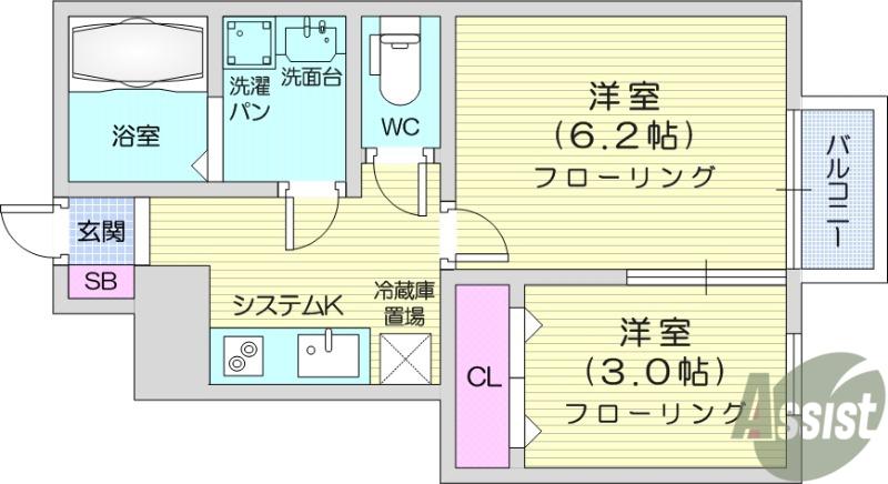 D-ROOMリバーサイド(2K/1階)の間取り写真