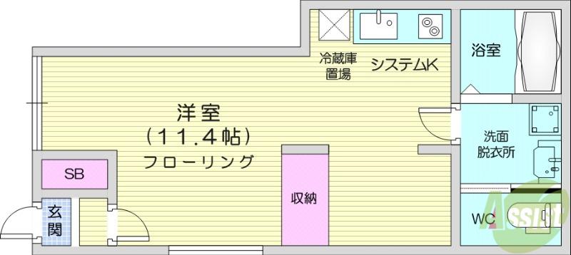 ポミエ富沢西(ワンルーム/1階)の間取り写真