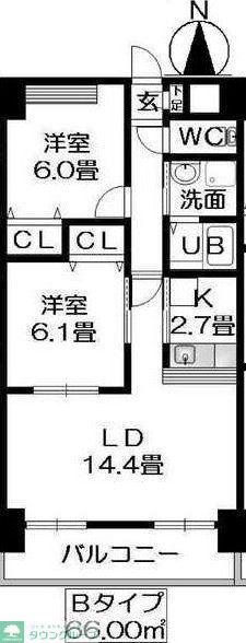 グランリーオ(2LDK/9階)の間取り写真