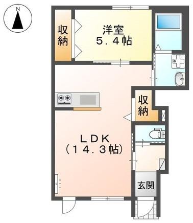 リバーヒルズ里庄(1LDK/1階)の間取り写真