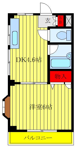 ヴィレッジウォーター(1DK/3階)の間取り写真