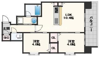 スプランディッド玉造(2LDK/3階)の間取り写真