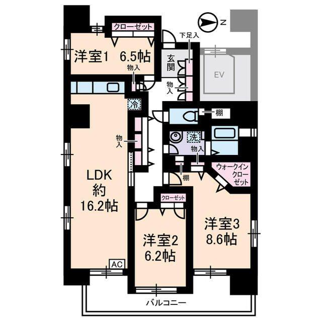 シャンテメゾン田仲(3LDK/8階)の間取り写真