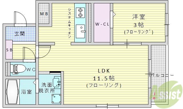 アベニール千里(1LDK/2階)の間取り写真
