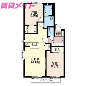 ST.MARINERS CRADLE A棟(2LDK/2階)の間取り写真