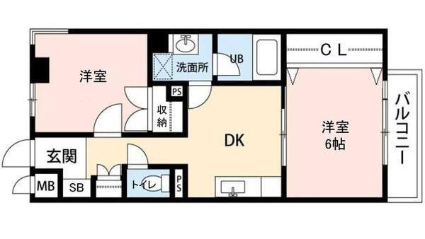 ロワイヤル東井堀12(2DK/2階)の間取り写真