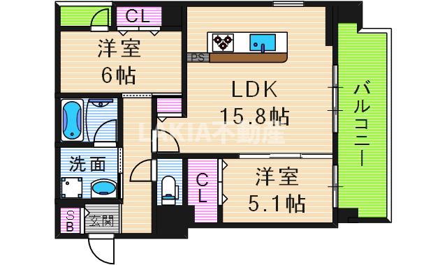 EUPTELEA天王寺(1SLDK/6階)の間取り写真