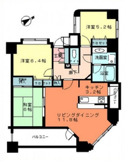 ライオンズマンション舟入本町(3LDK/2階)の間取り写真