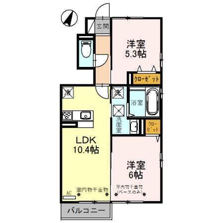 D-ROOM利田A棟(2LDK/1階)の間取り写真