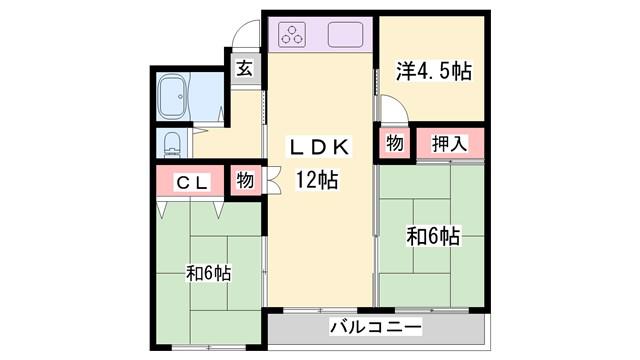 ＪＲ山陽本線 朝霧駅 徒歩10分 6階建 築56年(3LDK/5階)の間取り写真