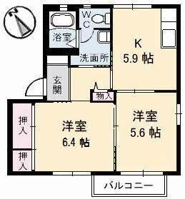 ルミエールひえづ(2K/2階)の間取り写真