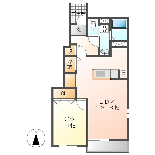 ノーブル港西Ⅱ(1LDK/1階)の間取り写真