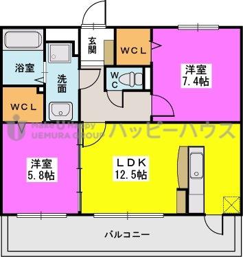 プロスペリティ(2LDK/2階)の間取り写真