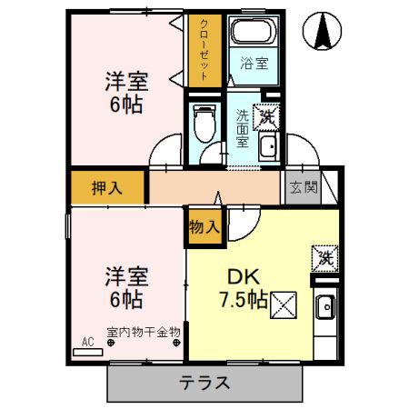 メゾン・パストラルA棟(2DK/1階)の間取り写真