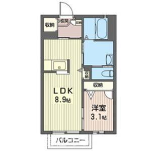 ラフィネド・メゾンII(1LDK/1階)の間取り写真