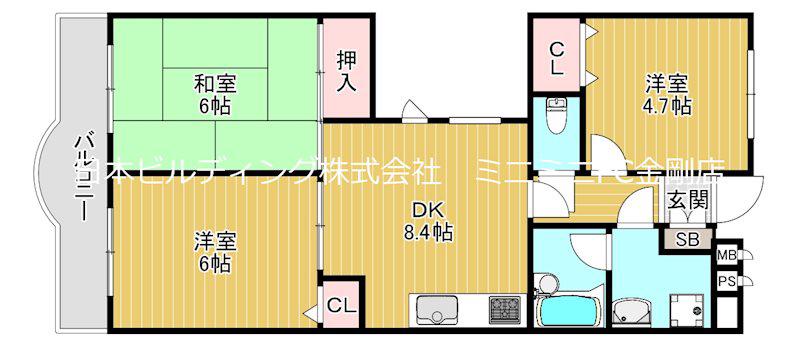 シャルマンフジ富田林(3DK/6階)の間取り写真