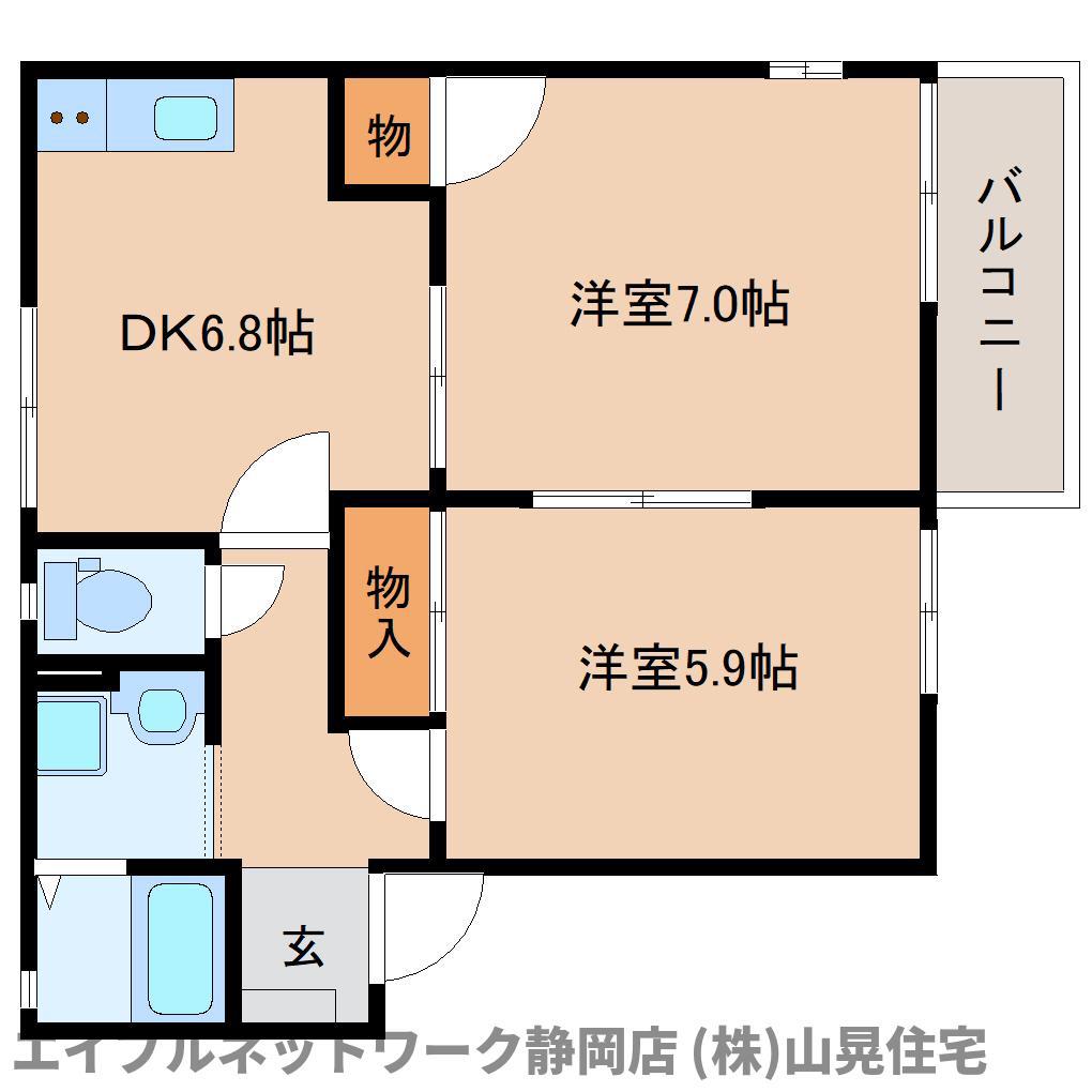 ワールドフレグランス青山B棟(2DK/2階)の間取り写真