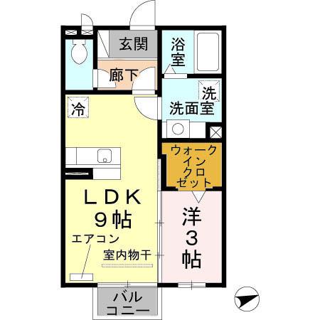 グラミール中之島(1LDK/2階)の間取り写真