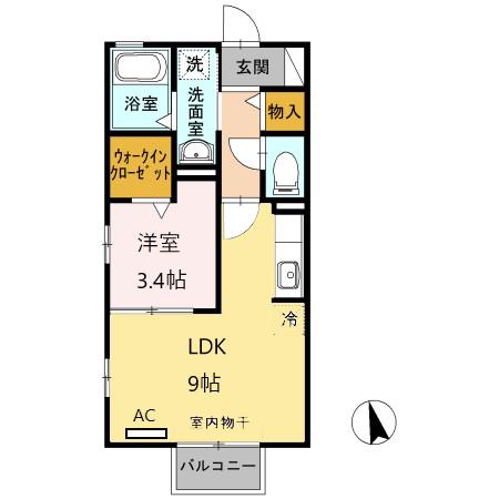 ハレクノ梶田(1LDK/2階)の間取り写真