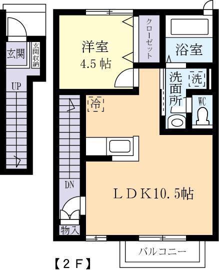 ラ・ソレイユ(1LDK/2階)の間取り写真