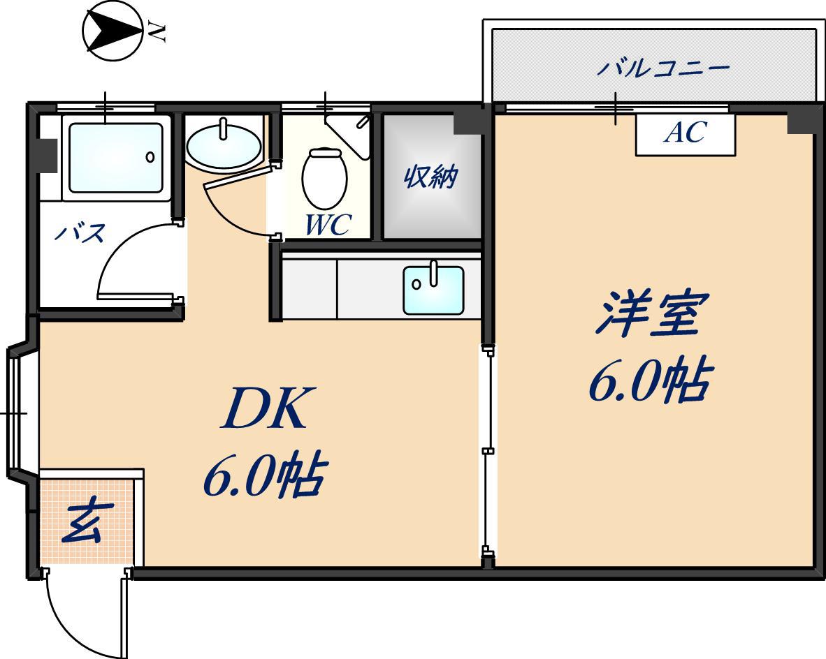 ブエナビスタ石切II(1DK/3階)の間取り写真