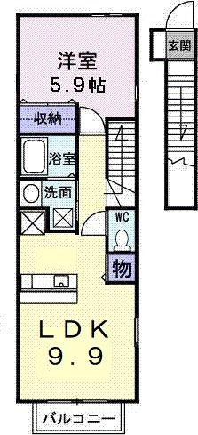 リッチオークヒルズD(1LDK/2階)の間取り写真