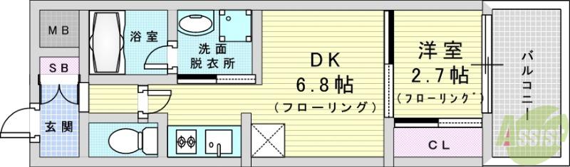 アーバングランデ新大阪(1DK/8階)の間取り写真