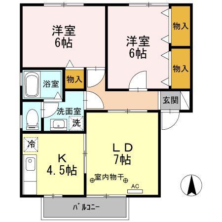 グランドール沢村A棟(2LDK/2階)の間取り写真