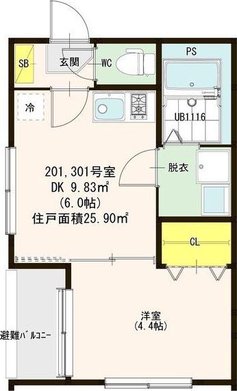 プレミアムテラス松葉町(1DK/2階)の間取り写真
