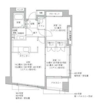 ヴェスタ 上大岡(2LDK/3階)の間取り写真