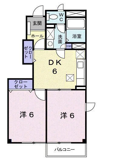 エスポワールステラB(2DK/1階)の間取り写真