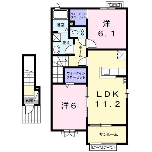 サンシャインアベニューII(2LDK/2階)の間取り写真