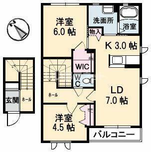 セントアイランドB棟(2LDK/2階)の間取り写真