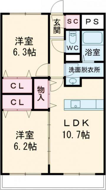 プレジール(2LDK/3階)の間取り写真