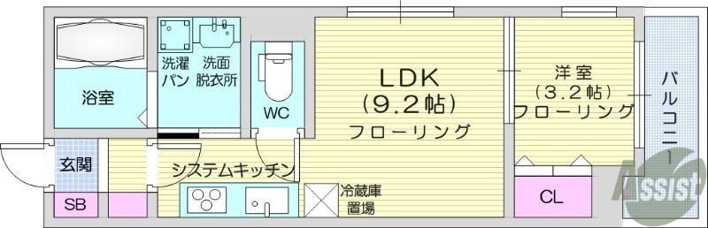 ジオ旭ヶ丘(1LDK/2階)の間取り写真