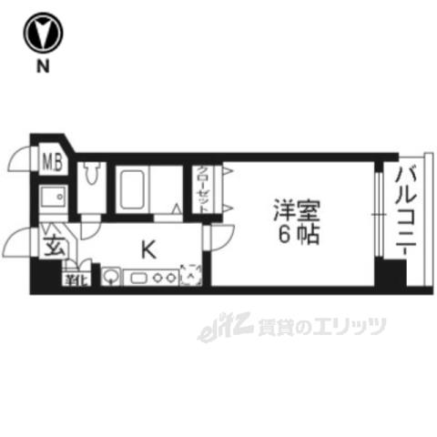 アクロス京都七条鴨川御苑(1K/6階)の間取り写真