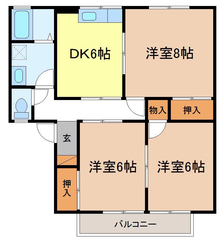 コーポラスK&A(3DK/1階)の間取り写真